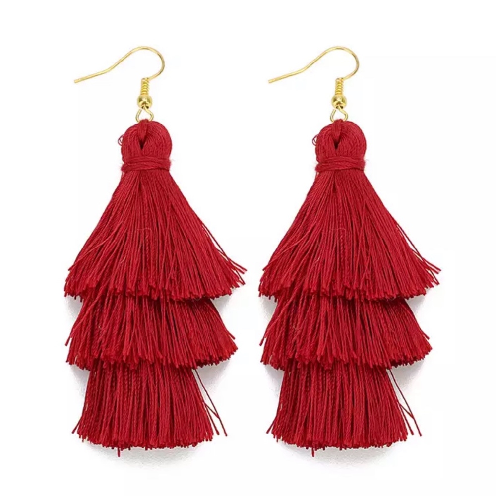 NEW Bohemian 3- Layered Tassel Fringe Earrings-